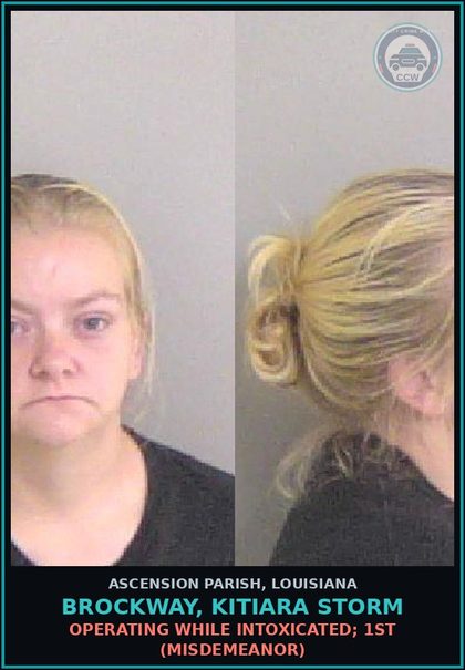 CCW arrest card for Brockway, Kitiara Storm in Ascension Parish: Operating while Intoxicated; 1st (Misdemeanor)