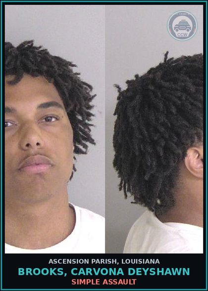 CCW arrest card for Brooks, Carvona Deyshawn in Ascension Parish: Simple Assault