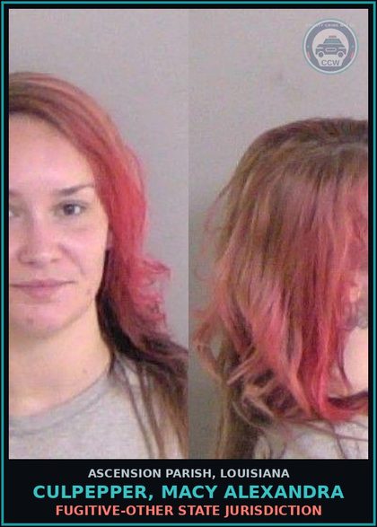 CCW arrest card for Culpepper, Macy Alexandra in Ascension Parish: FUGITIVE-OTHER STATE JURISDICTION