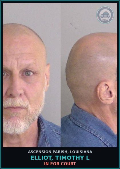 CCW arrest card for Elliot, Timothy L in Ascension Parish: In For Court