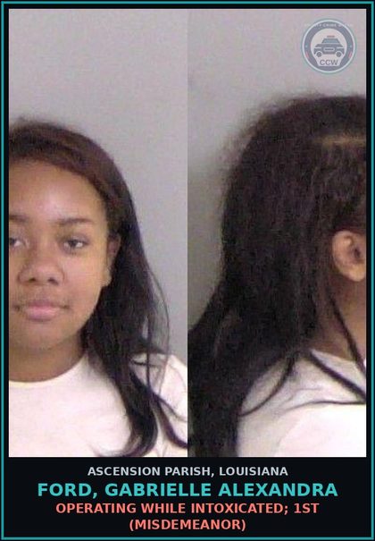 CCW arrest card for Ford, Gabrielle Alexandra in Ascension Parish: Careless Operation w/Accident