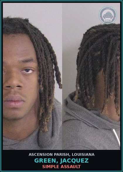 CCW arrest card for Green, Jacquez in Ascension Parish: Simple Assault