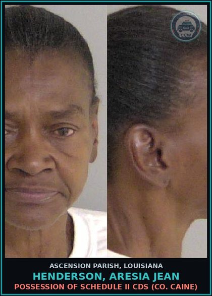 CCW arrest card for Henderson, Aresia Jean in Ascension Parish: Prohibited acts; Drug Paraphernalia