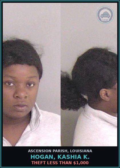 CCW arrest card for Hogan, Kashia K. in Ascension Parish: Failure to Appear-Bench Warrant