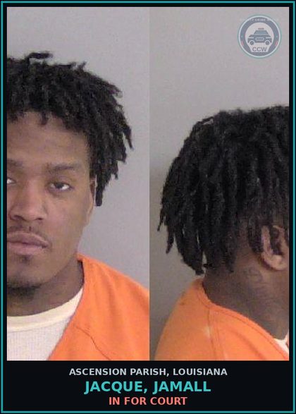 CCW arrest card for Jacque, Jamall in Ascension Parish: In For Court