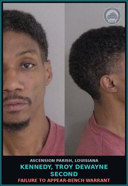 CCW arrest card for Kennedy, Troy Dewayne Second in Ascension Parish: Failure to Appear-Bench Warrant