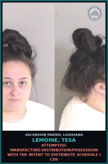 CCW arrest card for Lemoine, Tesa in Ascension Parish: Attempted: Manufacture/Distribution/Possession with the Intent to Distribute Schedule I CDS