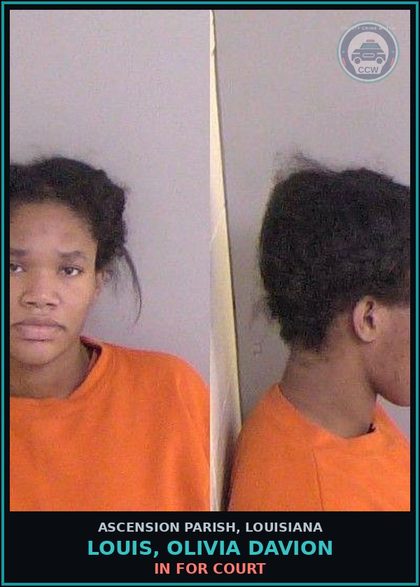 CCW arrest card for Louis, Olivia Davion in Ascension Parish: In For Court