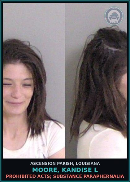 CCW arrest card for Moore, Kandise L in Ascension Parish: Prohibited acts; Drug Paraphernalia