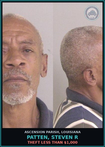 CCW arrest card for Patten, Steven R in Ascension Parish: Theft less than $1,000