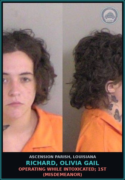 CCW arrest card for Richard, Olivia Gail in Ascension Parish: No Seat Belt