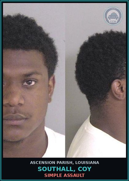 CCW arrest card for Southall, Coy in Ascension Parish: Simple Assault