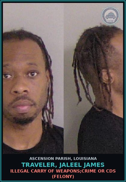 CCW arrest card for Traveler, Jaleel James in Ascension Parish: Prohibited acts; Drug Paraphernalia