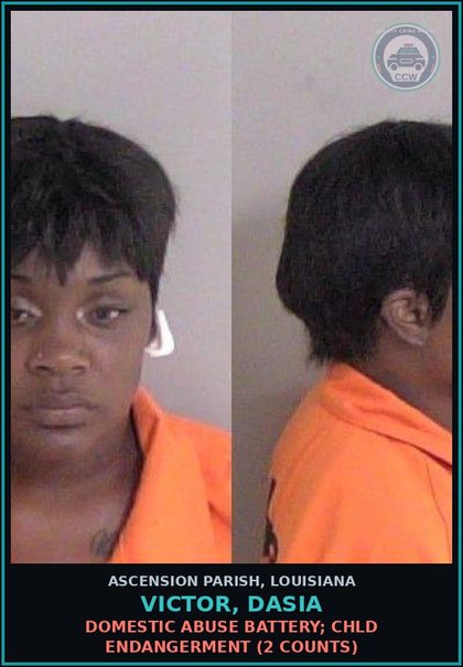 CCW arrest card for Victor, Dasia in Ascension Parish: Simple Criminal Damage to Property < $1000 (Misdemeanor)
