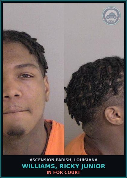 CCW arrest card for Williams, Ricky Junior in Ascension Parish: In For Court