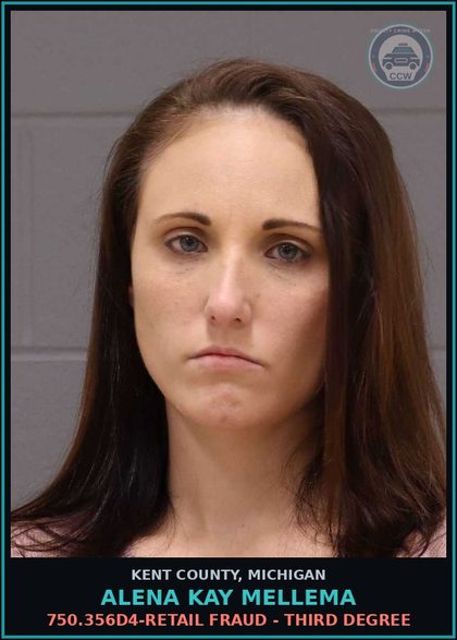 CCW arrest card for Alena Kay Mellema in Kent County: 750.356D4-RETAIL FRAUD - THIRD DEGREE