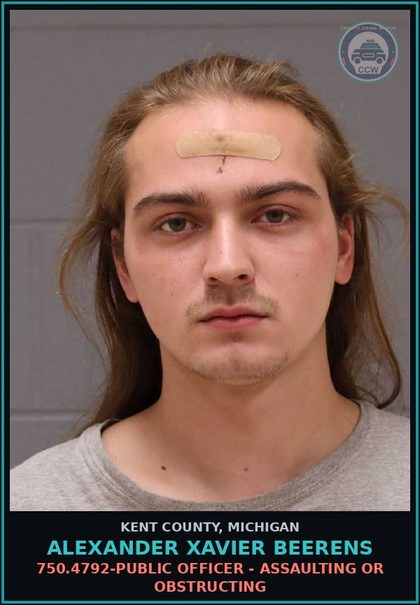 CCW arrest card for Alexander Xavier Beerens in Kent County: 750.4792-PUBLIC OFFICER - ASSAULTING OR OBSTRUCTING