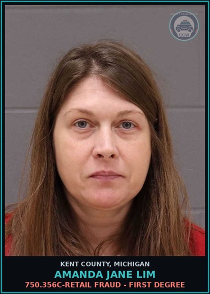 CCW arrest card for Amanda Jane Lim in Kent County: 750.356C-RETAIL FRAUD - FIRST DEGREE