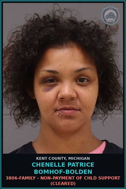 CCW arrest card for Chenelle Patrice Bomhof-Bolden in Kent County: 3806-FAMILY - NON-PAYMENT OF chld SUPPORT (Cleared)