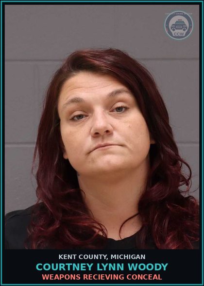 CCW arrest card for Courtney Lynn Woody in Kent County: WEAPONS RECIEVING CONCEAL