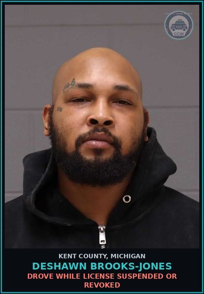 CCW arrest card for Deshawn Brooks-Jones in Kent County: DROVE WHILE LICENSE SUSPENDED OR REVOKED
