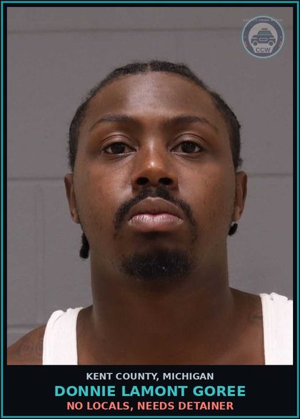 CCW arrest card for Donnie Lamont Goree in Kent County: NO LOCALS, NEEDS DETAINER