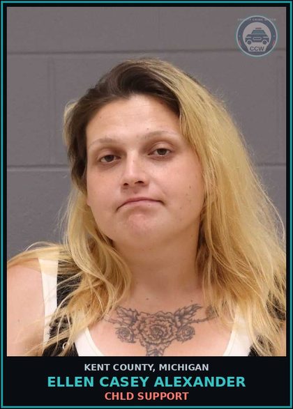 CCW arrest card for Ellen Casey Alexander in Kent County: chld SUPPORT
