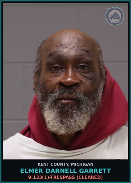 CCW arrest card for Elmer Darnell Garrett in Kent County: 9.133(1)-TRESPASS (Cleared)