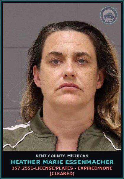 CCW arrest card for Heather Marie Essenmacher in Kent County: 257.2551-LICENSE/PLATES - EXPIRED/NONE (Cleared)