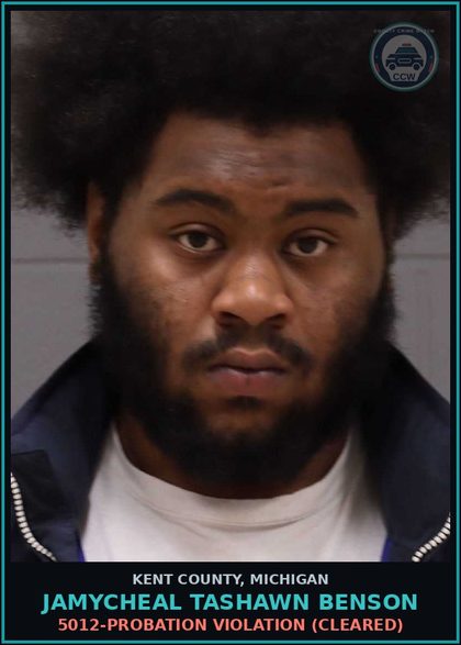 CCW arrest card for Jamycheal Tashawn Benson in Kent County: 5012-PROBATION VIOLATION (Cleared)
