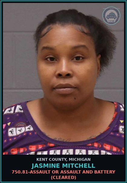 CCW arrest card for Jasmine Mitchell in Kent County: 750.81-ASSAULT OR ASSAULT AND BATTERY (Cleared)
