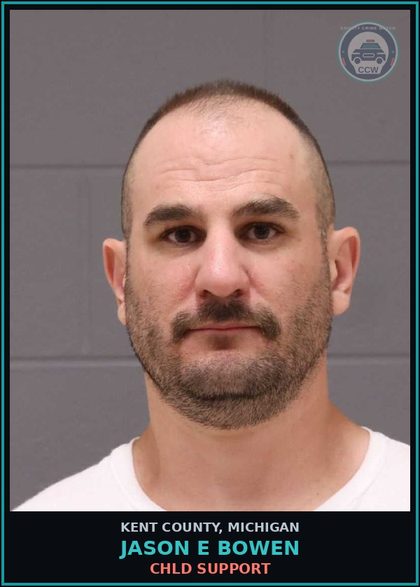 CCW arrest card for Jason E Bowen in Kent County: chld SUPPORT