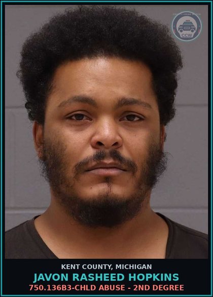 CCW arrest card for Javon Rasheed Hopkins in Kent County: 750.136B3-chld ABUSE - 2ND DEGREE