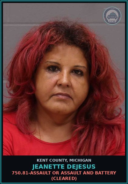 CCW arrest card for Jeanette Dejesus in Kent County: 750.356D4-RETAIL FRAUD - THIRD DEGREE (Cleared)