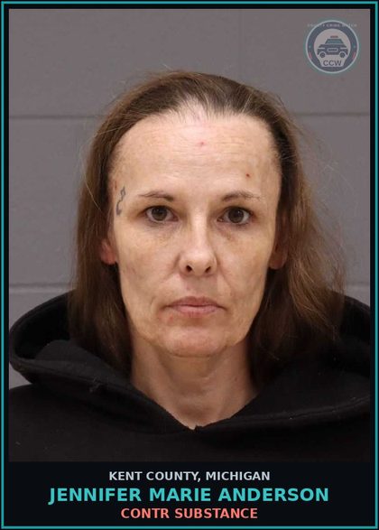 CCW arrest card for Jennifer Marie Anderson in Kent County: contr substance