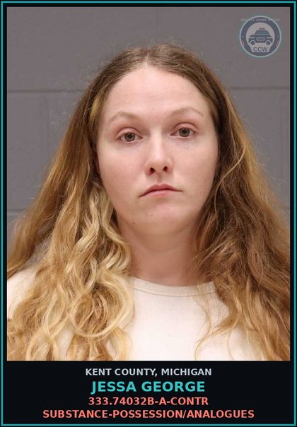CCW arrest card for Jessa George in Kent County: 333.74032B-A-contr substance-POSSESSION/ANALOGUES
