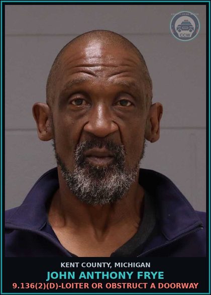 CCW arrest card for John Anthony Frye in Kent County: 333.74032A5-contr substance-POSSESS (COCAINE, HEROIN OR ANOTHER NARCOTIC) LESS THAN 25 GRAMS