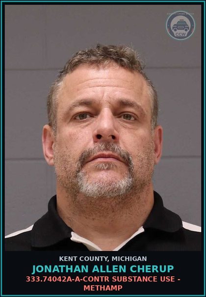 CCW arrest card for Jonathan Allen Cherup in Kent County: 333.74042A-A-contr substance USE - Methamp