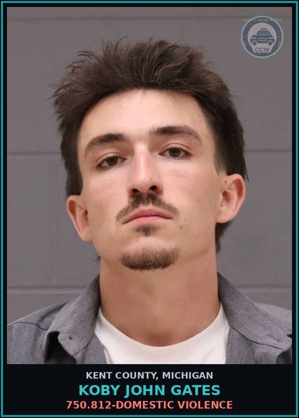 CCW arrest card for Koby John Gates in Kent County: 750.812-DOMESTIC VIOLENCE