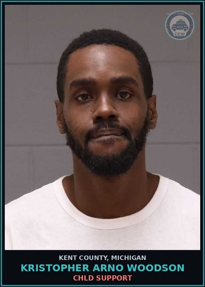 CCW arrest card for Kristopher Arno Woodson in Kent County: chld SUPPORT