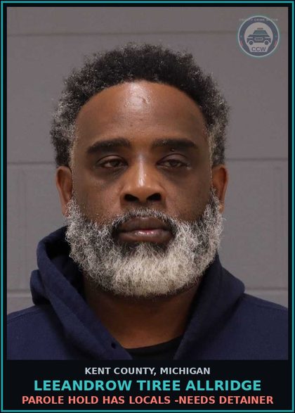 CCW arrest card for Leeandrow Tiree Allridge in Kent County: PAROLE HOLD HAS LOCALS -NEEDS DETAINER