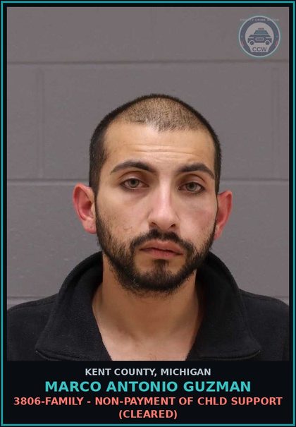 CCW arrest card for Marco Antonio Guzman in Kent County: 3806-FAMILY - NON-PAYMENT OF chld SUPPORT (Cleared)