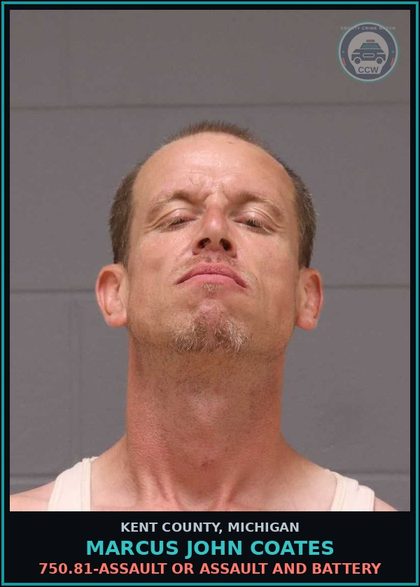 CCW arrest card for Marcus John Coates in Kent County: 750.81-ASSAULT OR ASSAULT AND BATTERY