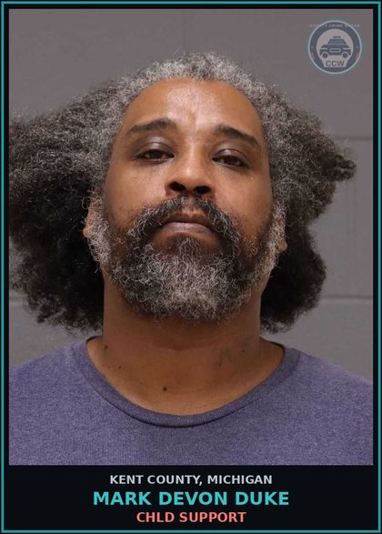 CCW arrest card for Mark Devon Duke in Kent County: chld SUPPORT