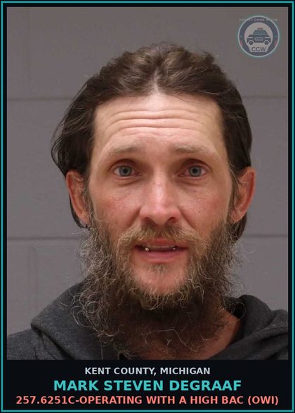 CCW arrest card for Mark Steven Degraaf in Kent County: 257.6251C-OPERATING WITH A HIGH BAC (OWI)