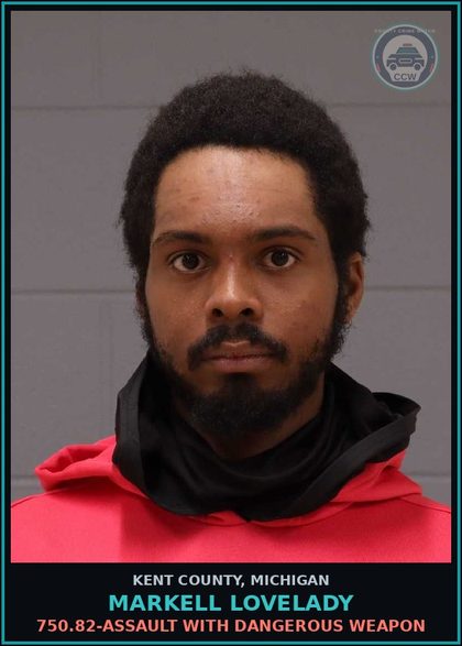 CCW arrest card for Markell Lovelady in Kent County: 750.82-ASSAULT WITH DANGEROUS WEAPON