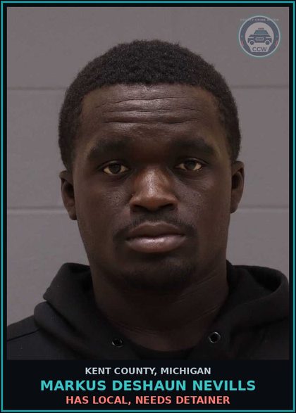 CCW arrest card for Markus Deshaun Nevills in Kent County: HAS LOCAL, NEEDS DETAINER