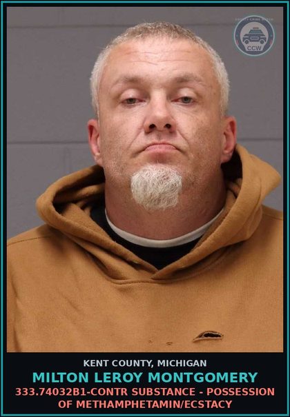 CCW arrest card for Milton Leroy Montgomery in Kent County: 333.74032B1-contr substance - POSSESSION OF METHAMPHETAMIN/ECSTACY