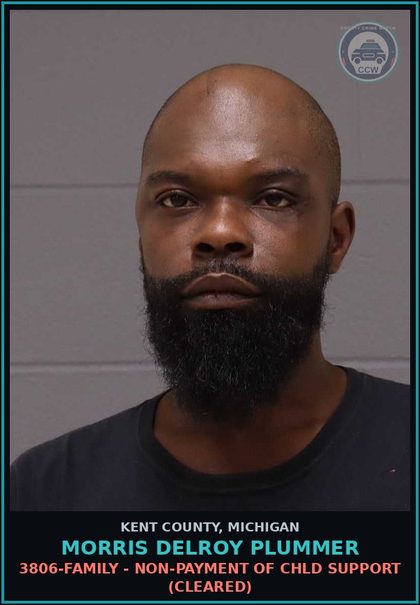 CCW arrest card for Morris Delroy Plummer in Kent County: 3806-FAMILY - NON-PAYMENT OF chld SUPPORT (Cleared)