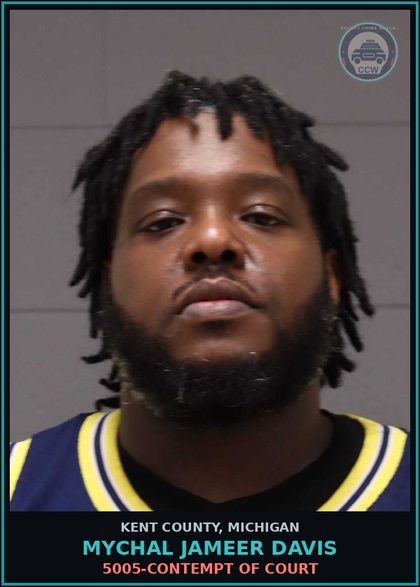 CCW arrest card for Mychal Jameer Davis in Kent County: 5005-CONTEMPT OF COURT
